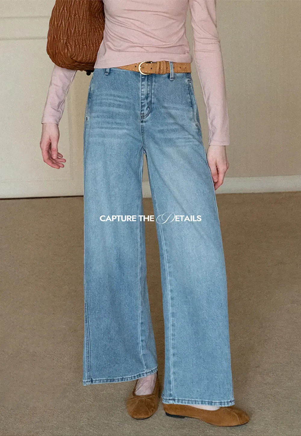 Wide leg high waist denim jeans with belt loop design