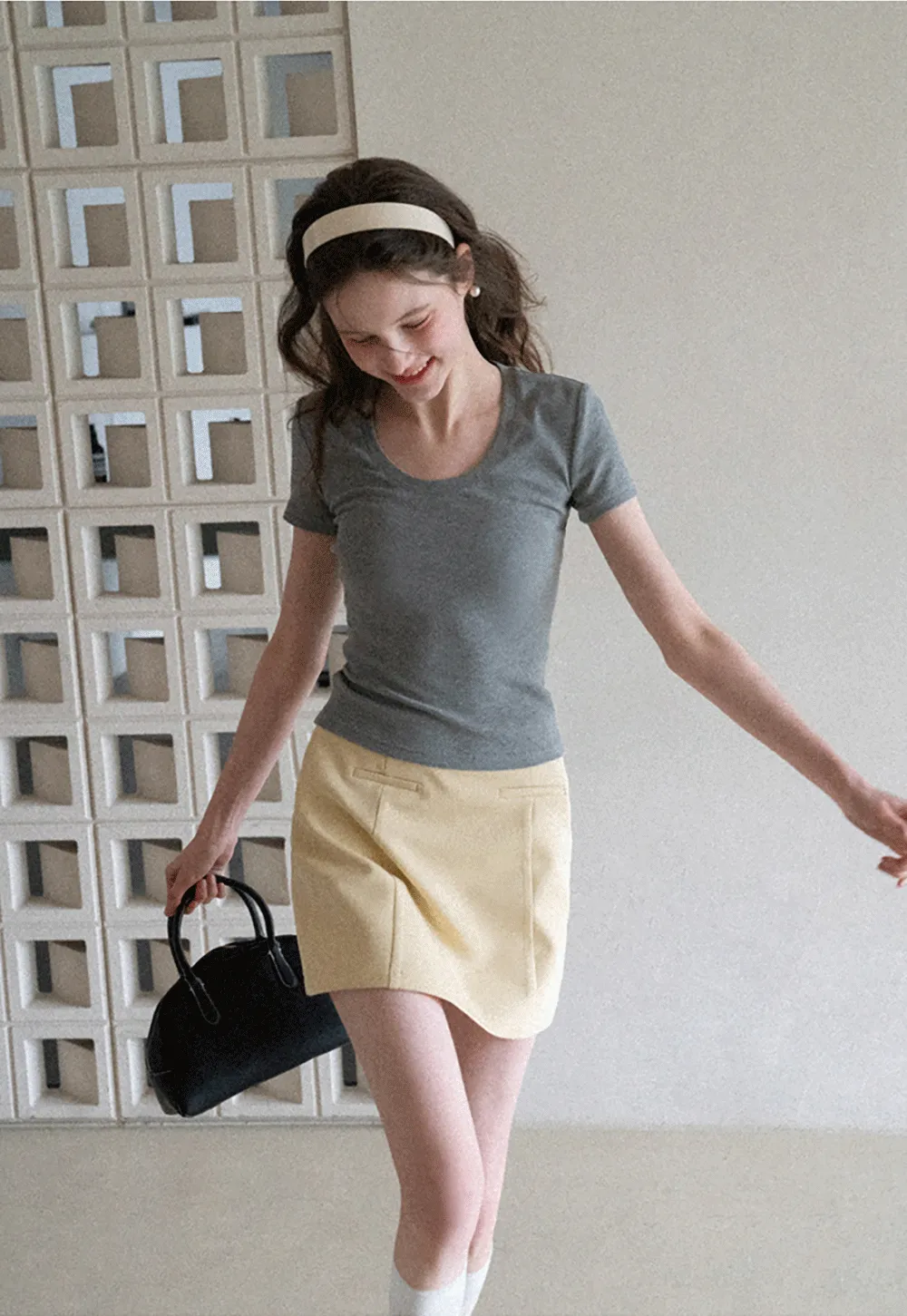 Short Sleeve Crop Top with Back Buttons