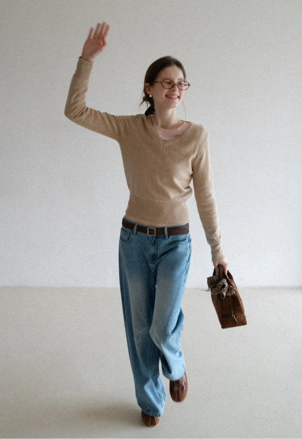 V Neck Knit Sweater with Layered Collar Design