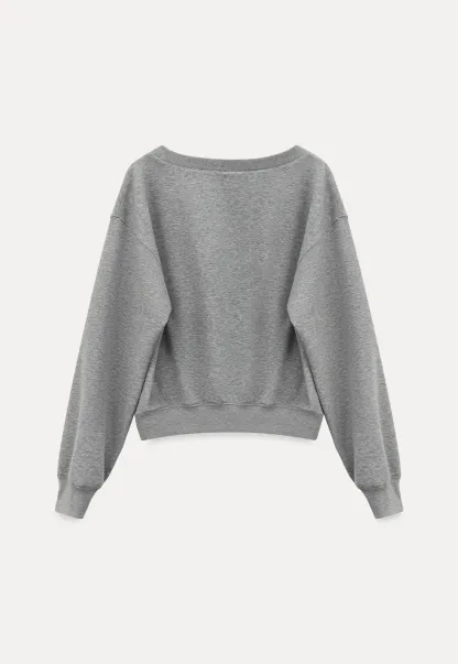 Gray Off Shoulder Sweatshirt with Bold Lettering and Year Print