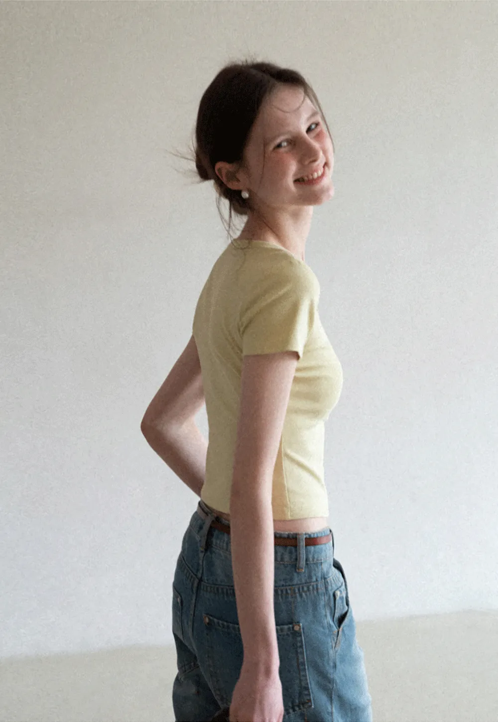 Short Sleeve Crop Top with Square Neckline