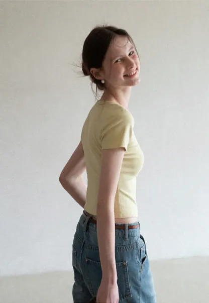 Short Sleeve Crop Top with Square Neckline