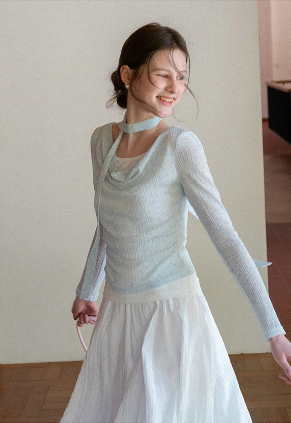 Long sleeve knit top with back tie detail