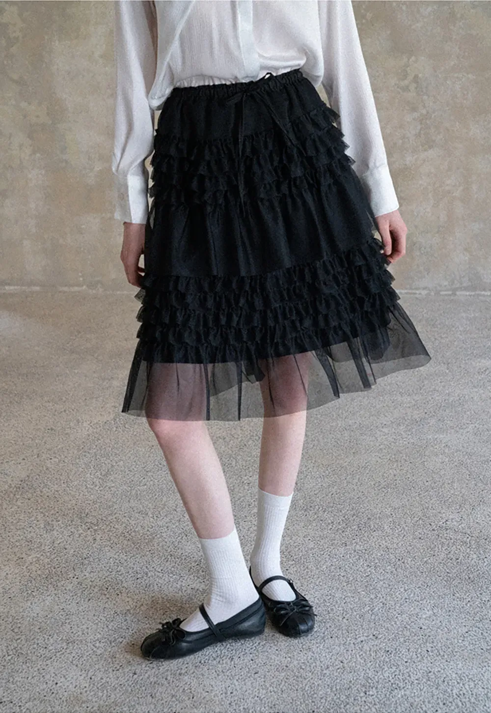 Tiered Ruffled Sheer Skirt with Drawstring Waist