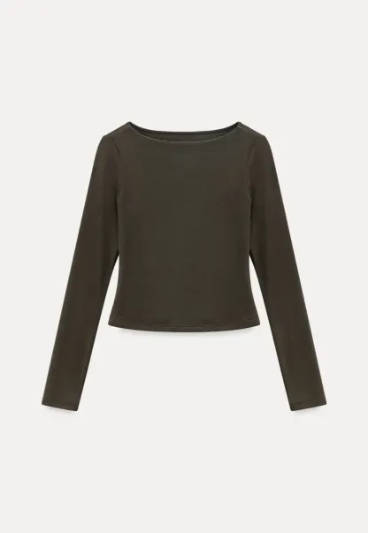 long sleeve boat neck slim fit top