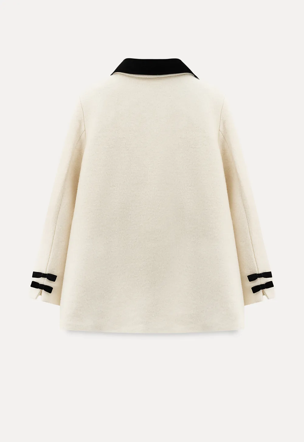 Elegant Wool Coat with Bow Detail and Contrasting Collar