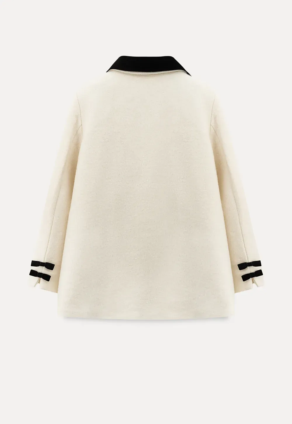 Elegant Wool Coat with Bow Detail and Contrasting Collar