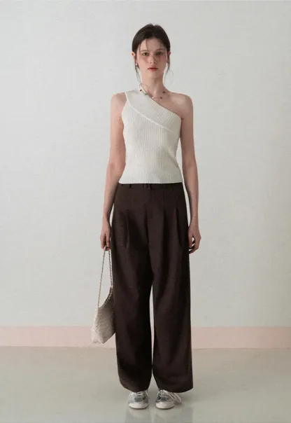 Asymmetrical Ribbed Knit Sleeveless Top