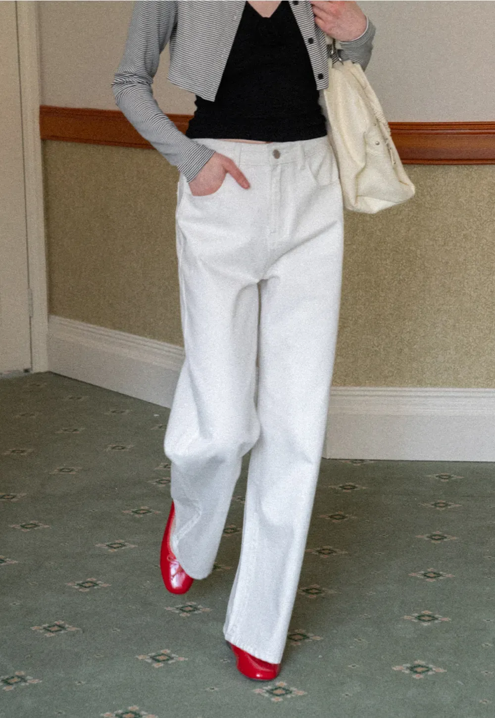 Wide leg high waist denim pants