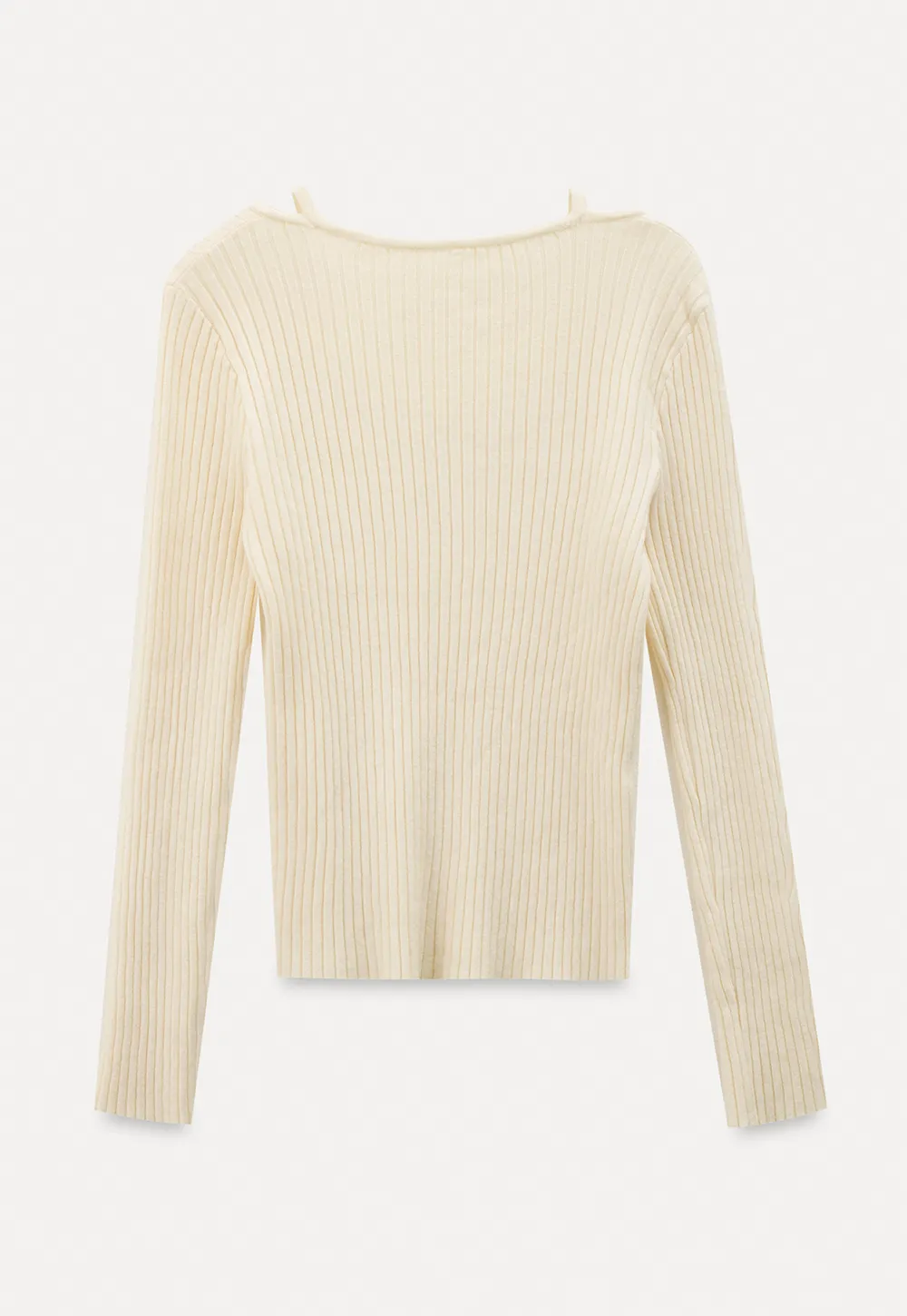 Ribbed knit sweater with boat neck and long sleeves