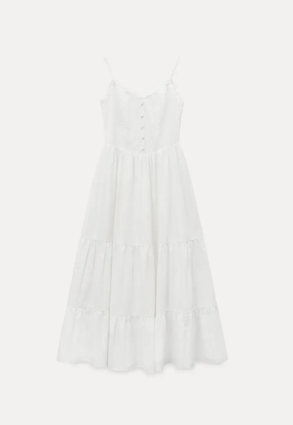 Lace Trimmed Tiered Strap Dress