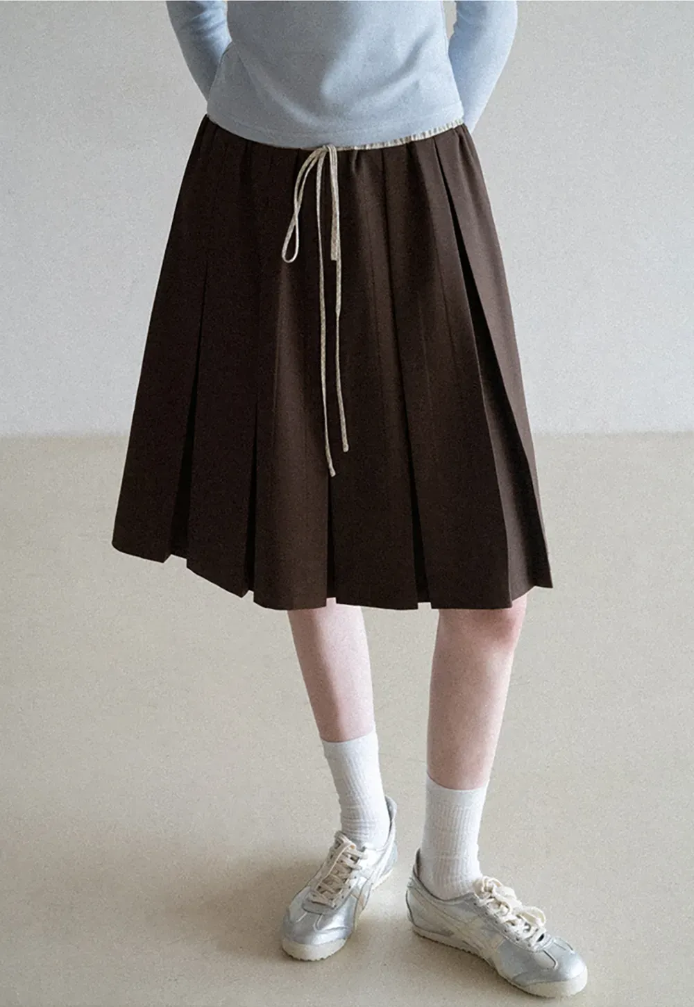 Pleated Drawstring Waist Skirt