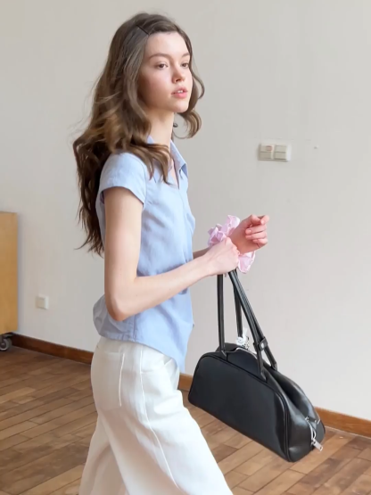 Short Sleeve Wrap Shirt with Tie Waist