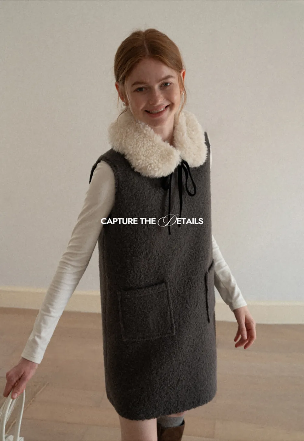 Wool Blend Sleeveless Dress with Faux Fur Collar