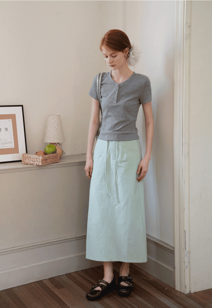Women’s Ribbed Button Neck T-Shirt