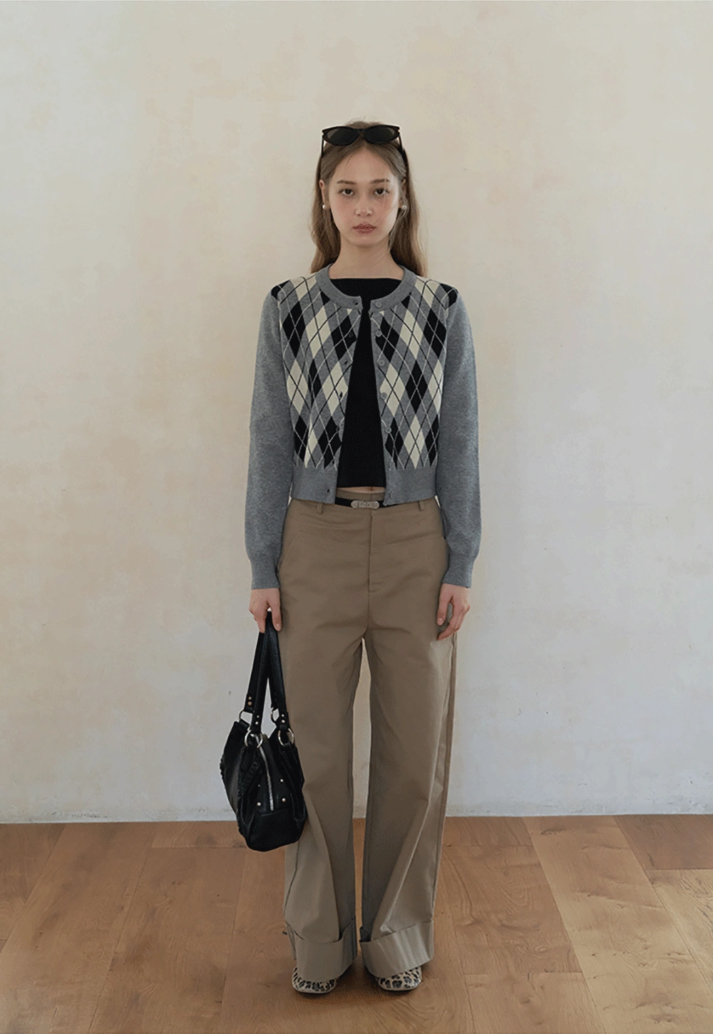 Womens Argyle Knit Button Down Cardigan Sweater