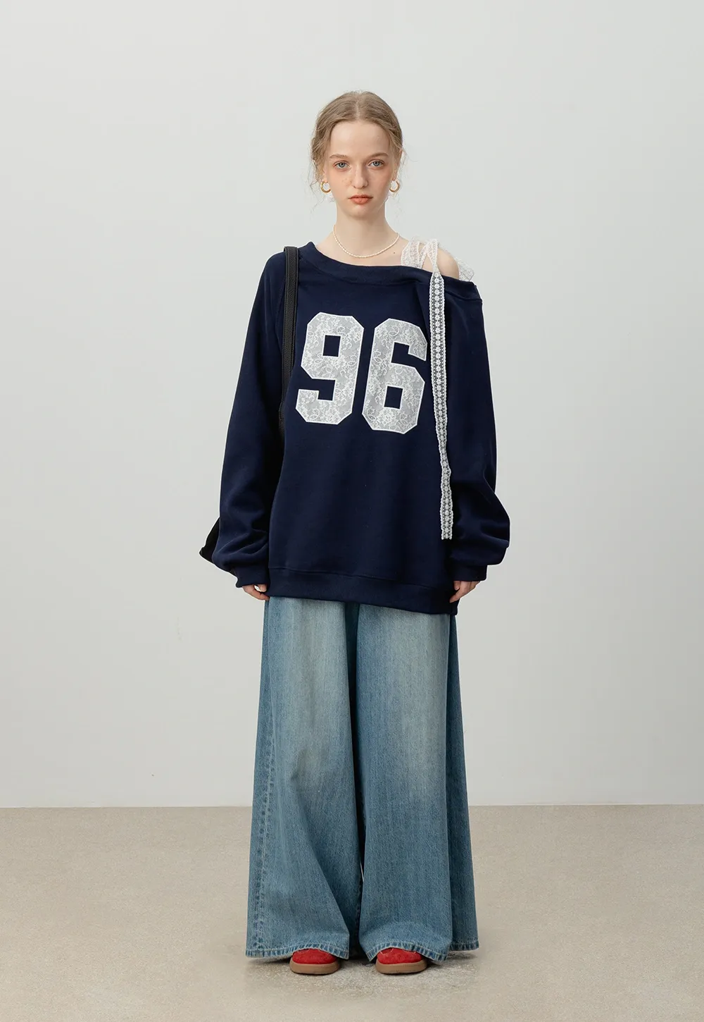 Women's Lace Off Shoulder Graphic Sweatshirt