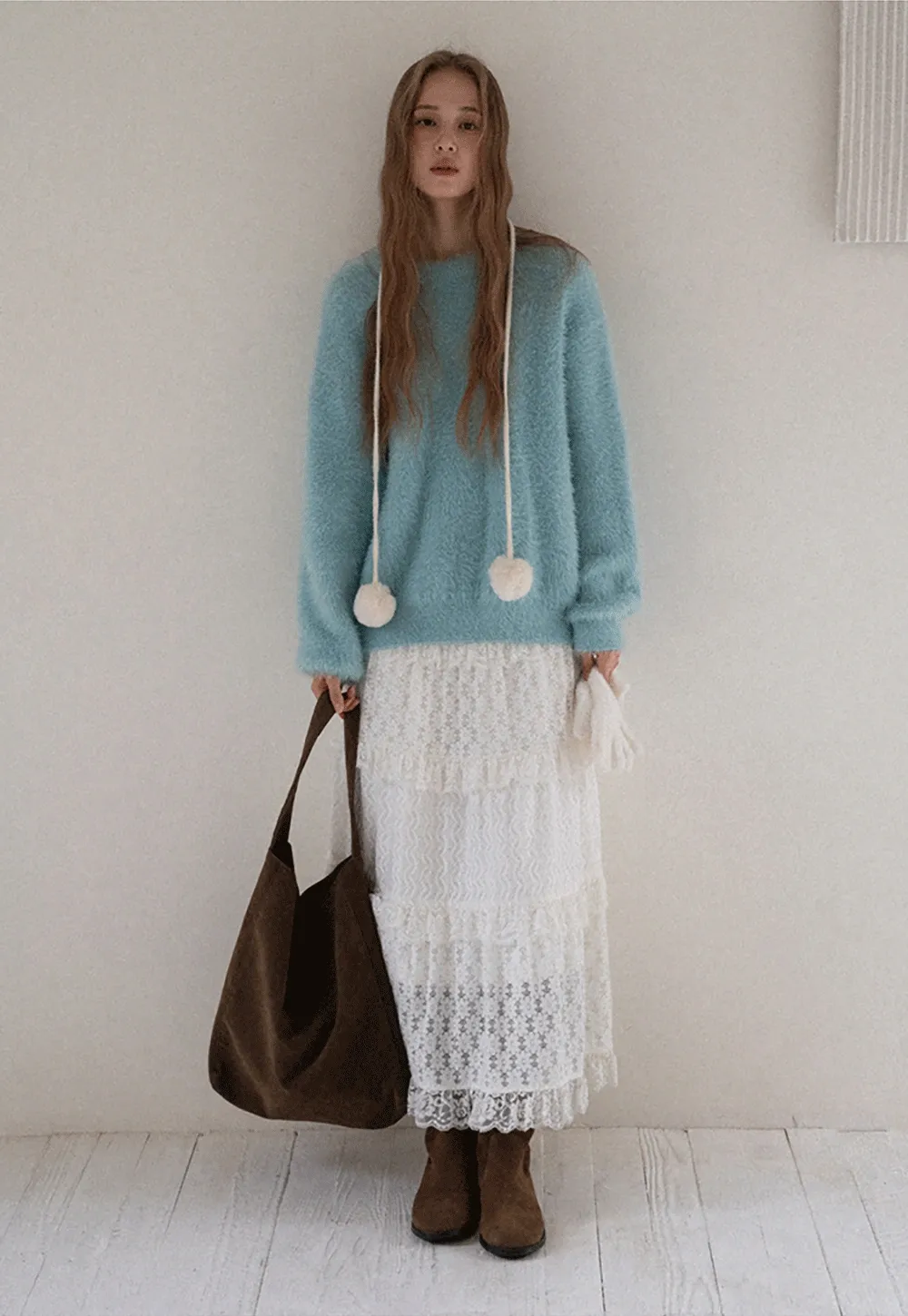 Womens Fluffy Long Sleeve Sweater