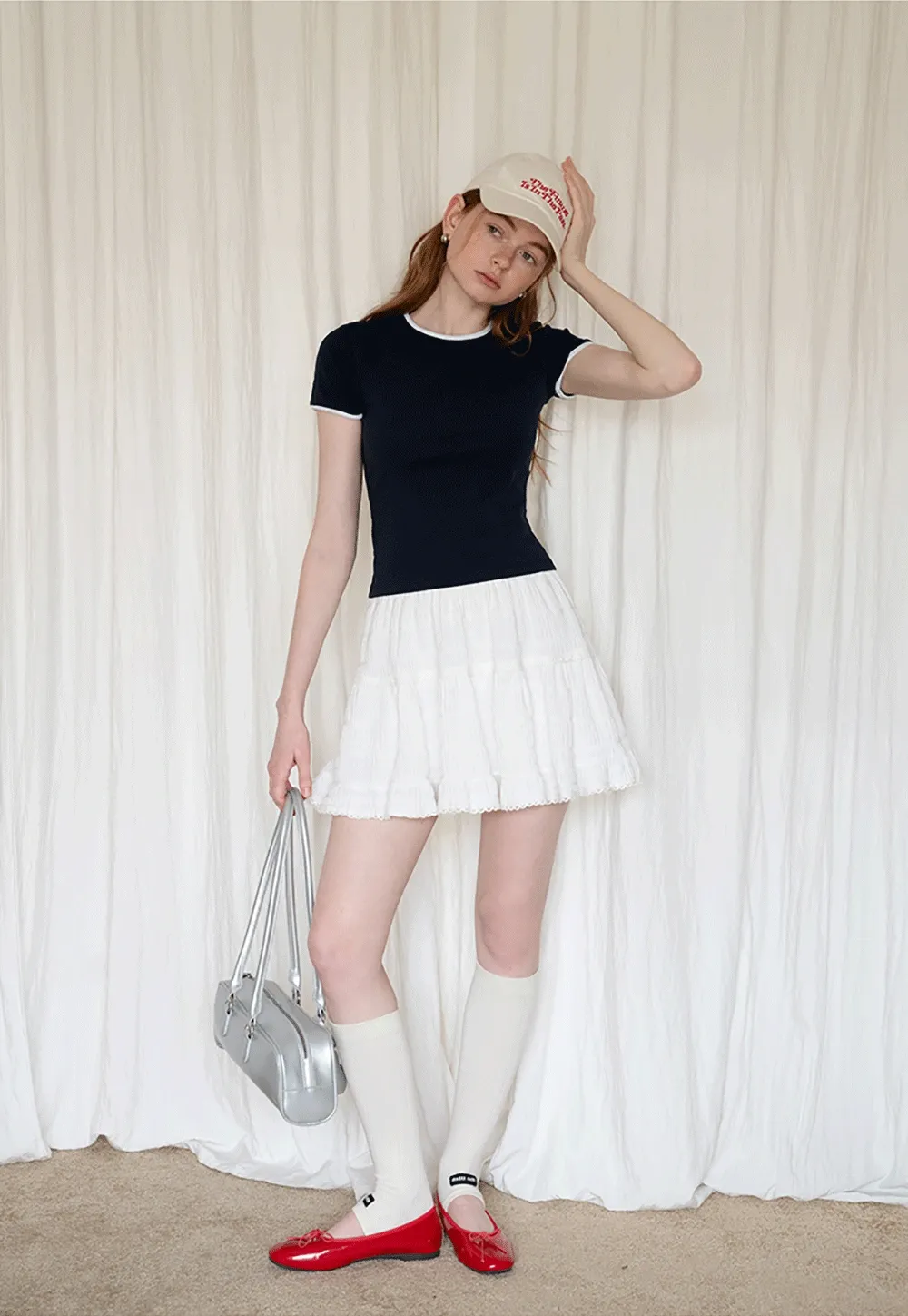 Lace-Trim White Tiered Skirt