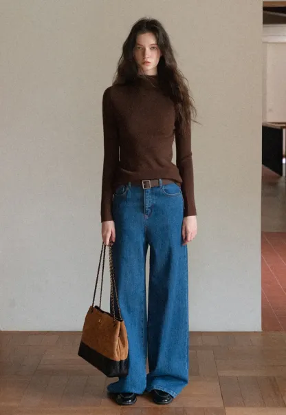 Mock Neck Ribbed Knit Sweater