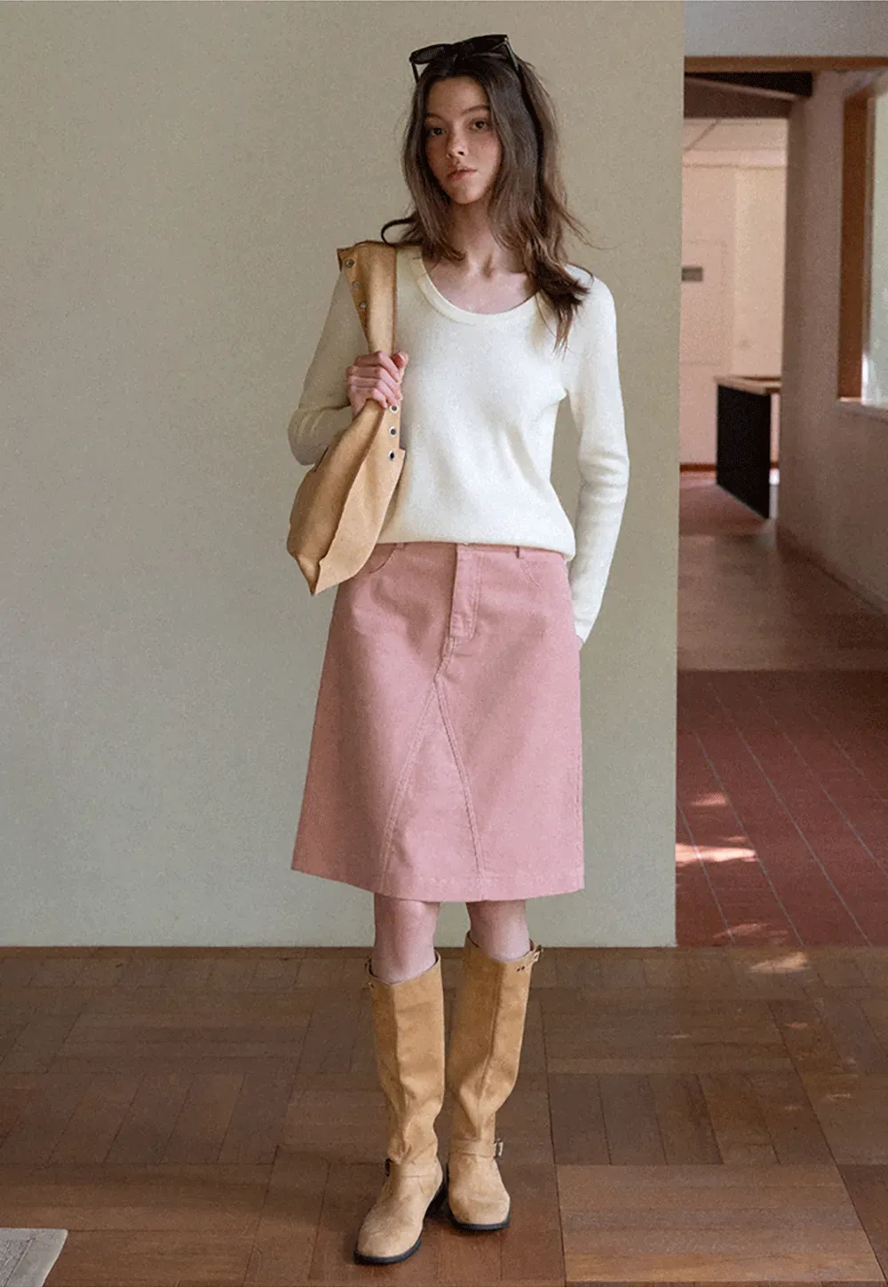 Ribbed Scoop Neck Long-Sleeve Top