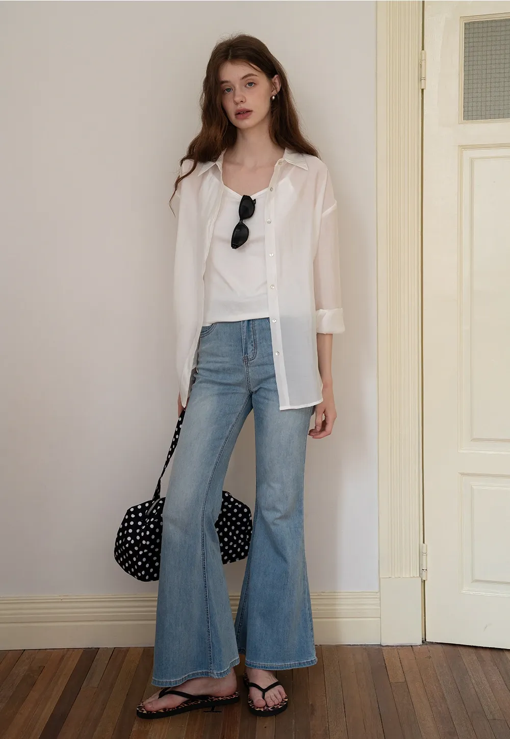 Women’s Button-up Shirt with Rolled Sleeves And Camis