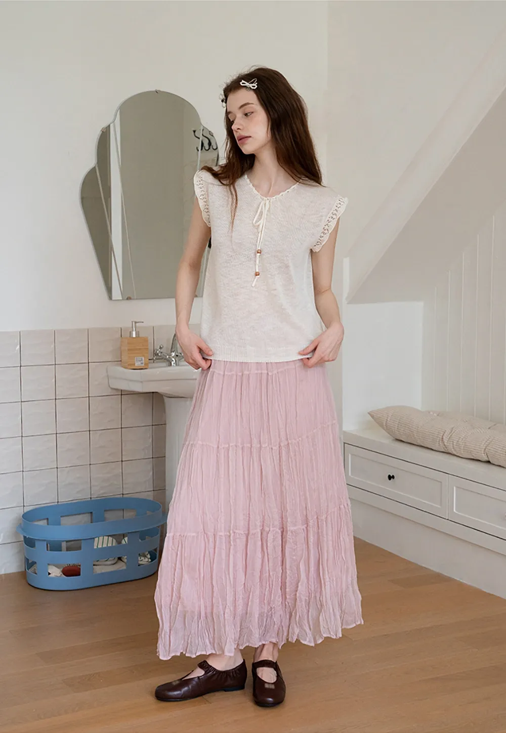 Tiered Crinkled Maxi Skirt