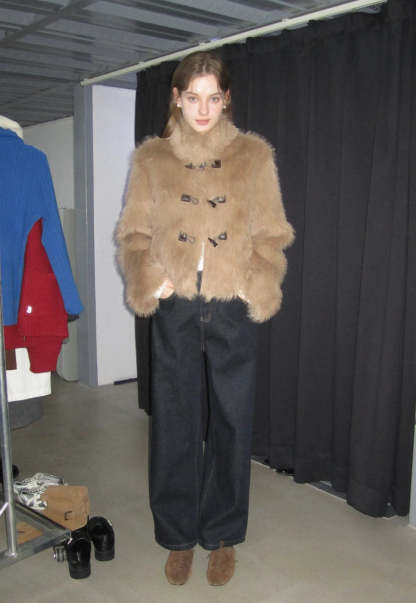 Women's Stand Collar Faux Fur Toggle Coat
