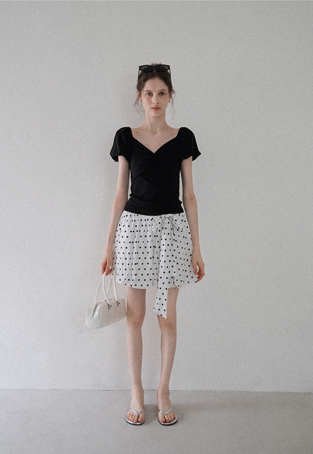 Women's Polka Dot High Waist Mini Skirt with Bow Tie