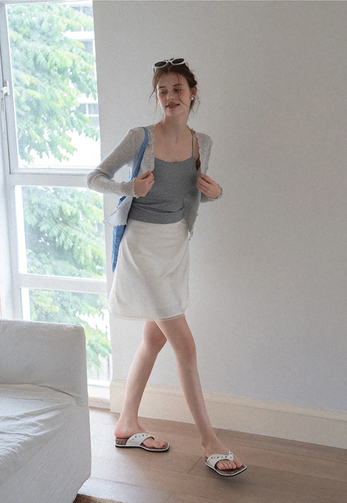 Women Ruffle Ribbed Knit Button Cardigan