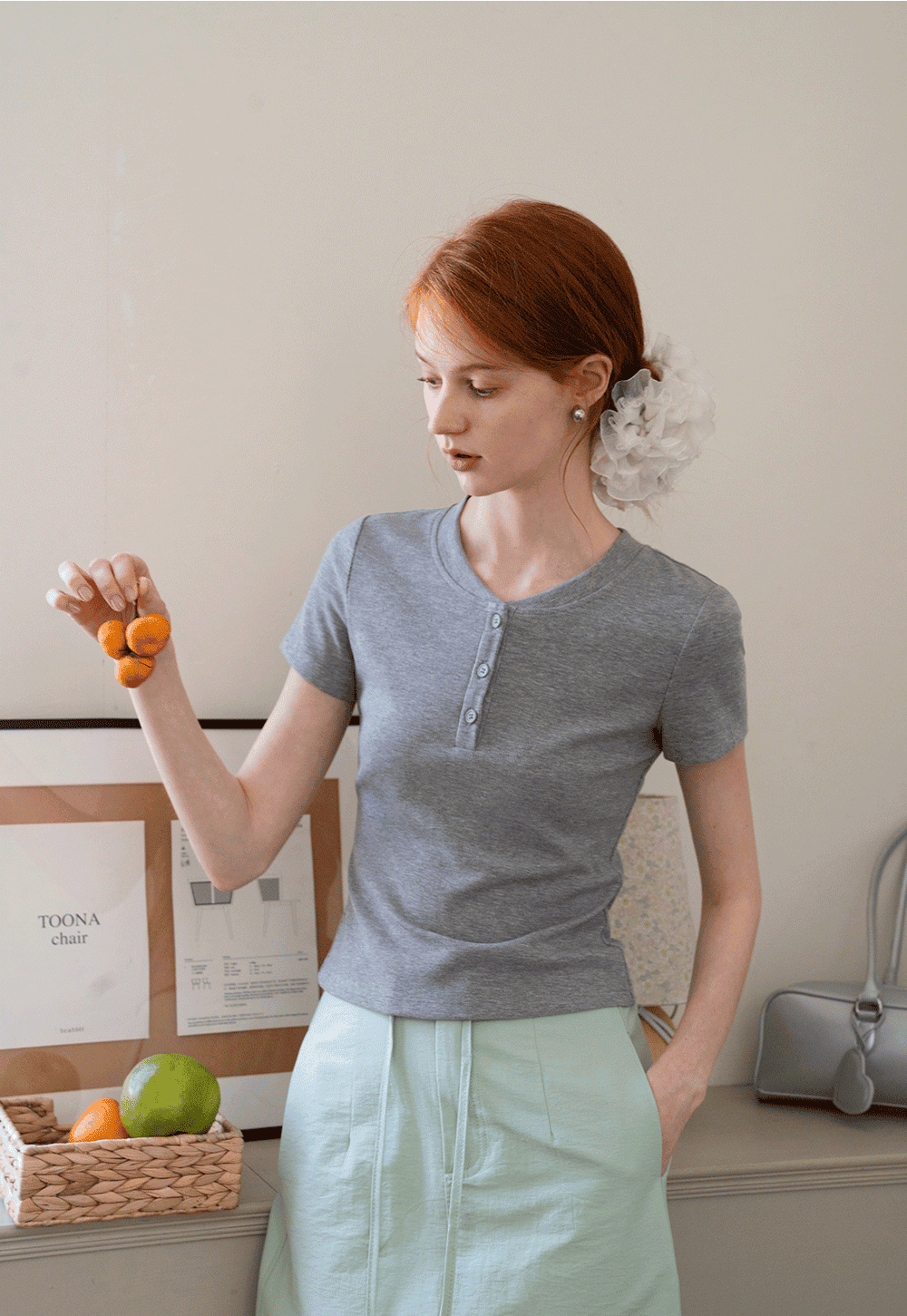 Women’s Ribbed Button Neck T-Shirt