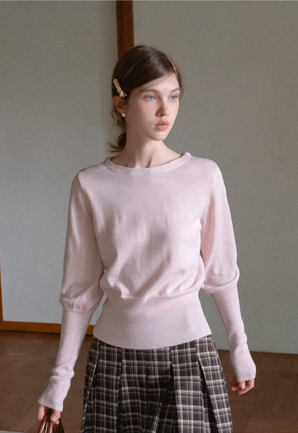 Casual Basic Knitwear, Classic Round Neck Long Sleeve Top