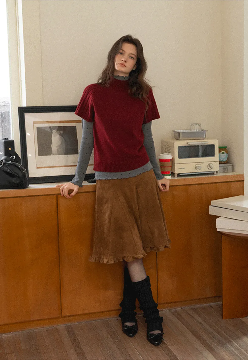 Olive Short Sleeve Mock Neck Knit Top