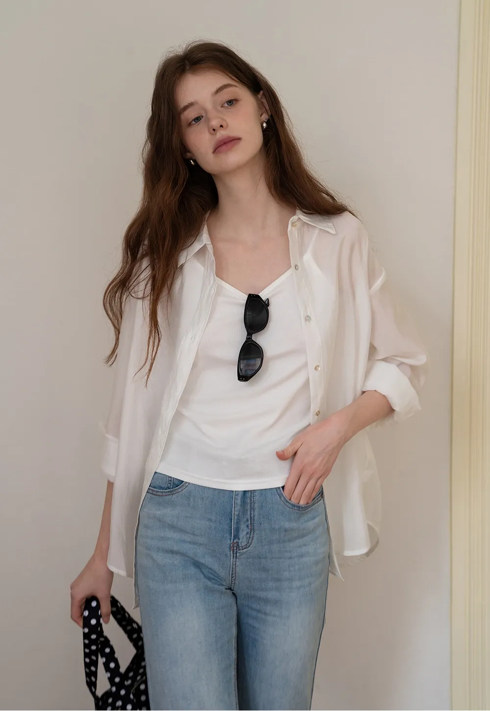 Women’s Button-up Shirt with Rolled Sleeves And Camis