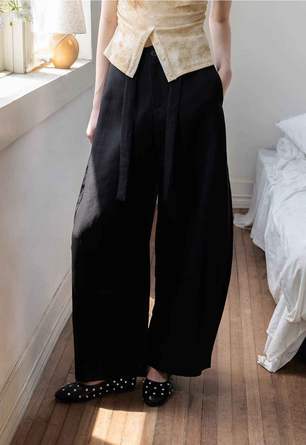 Women's High Waist Balloon Pants with Belted Waist