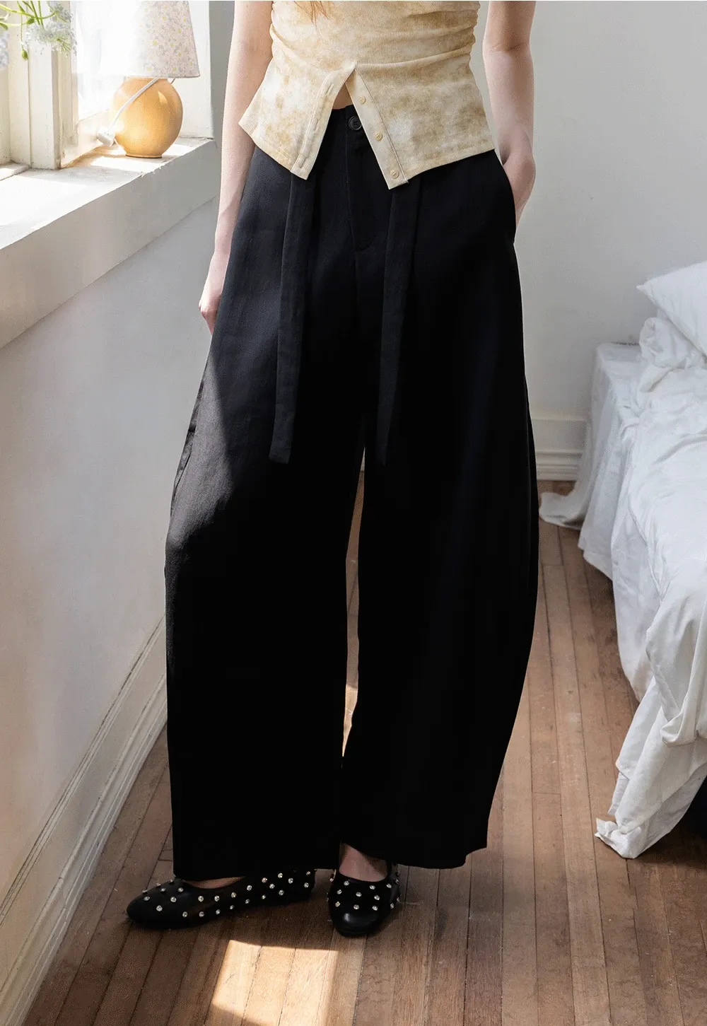 Women's High Waist Balloon Pants with Belted Waist
