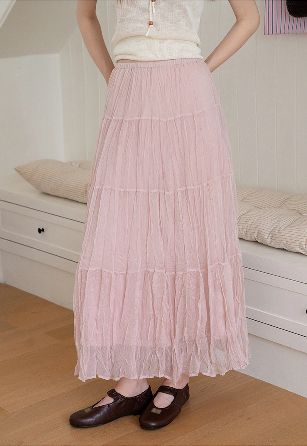 Tiered Crinkled Maxi Skirt