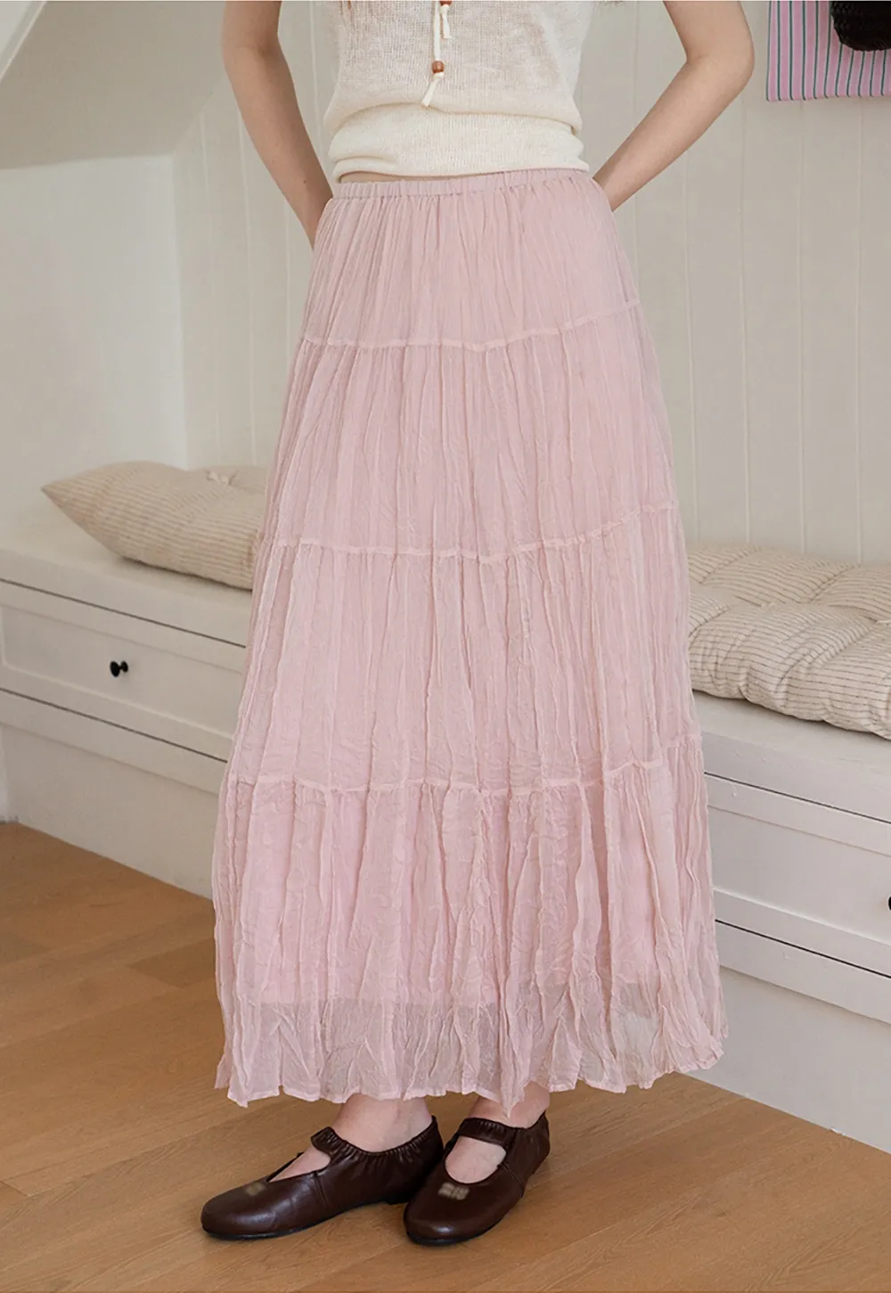 Tiered Crinkled Maxi Skirt