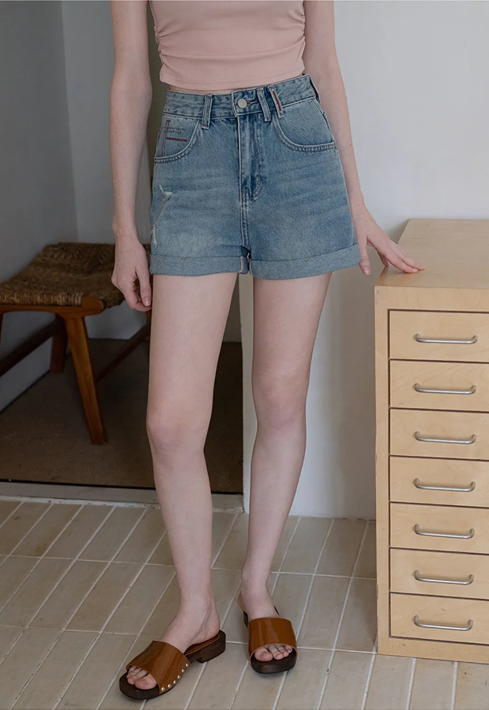 Women’s High‑Waist Ripped Denim Shorts