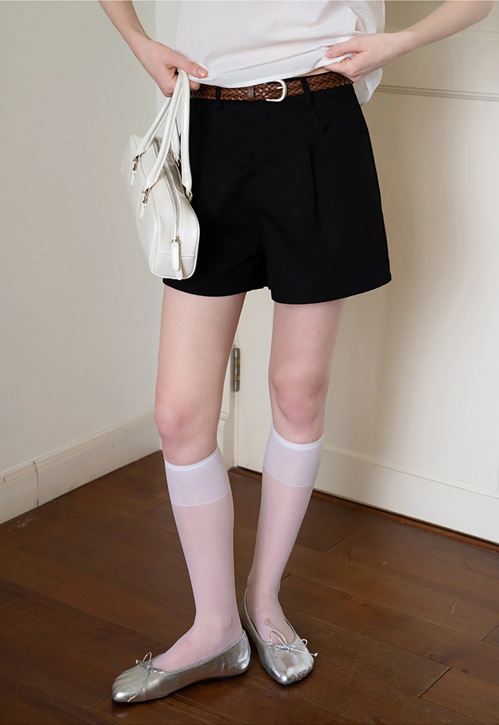 High Waist Shorts with Woven Belt