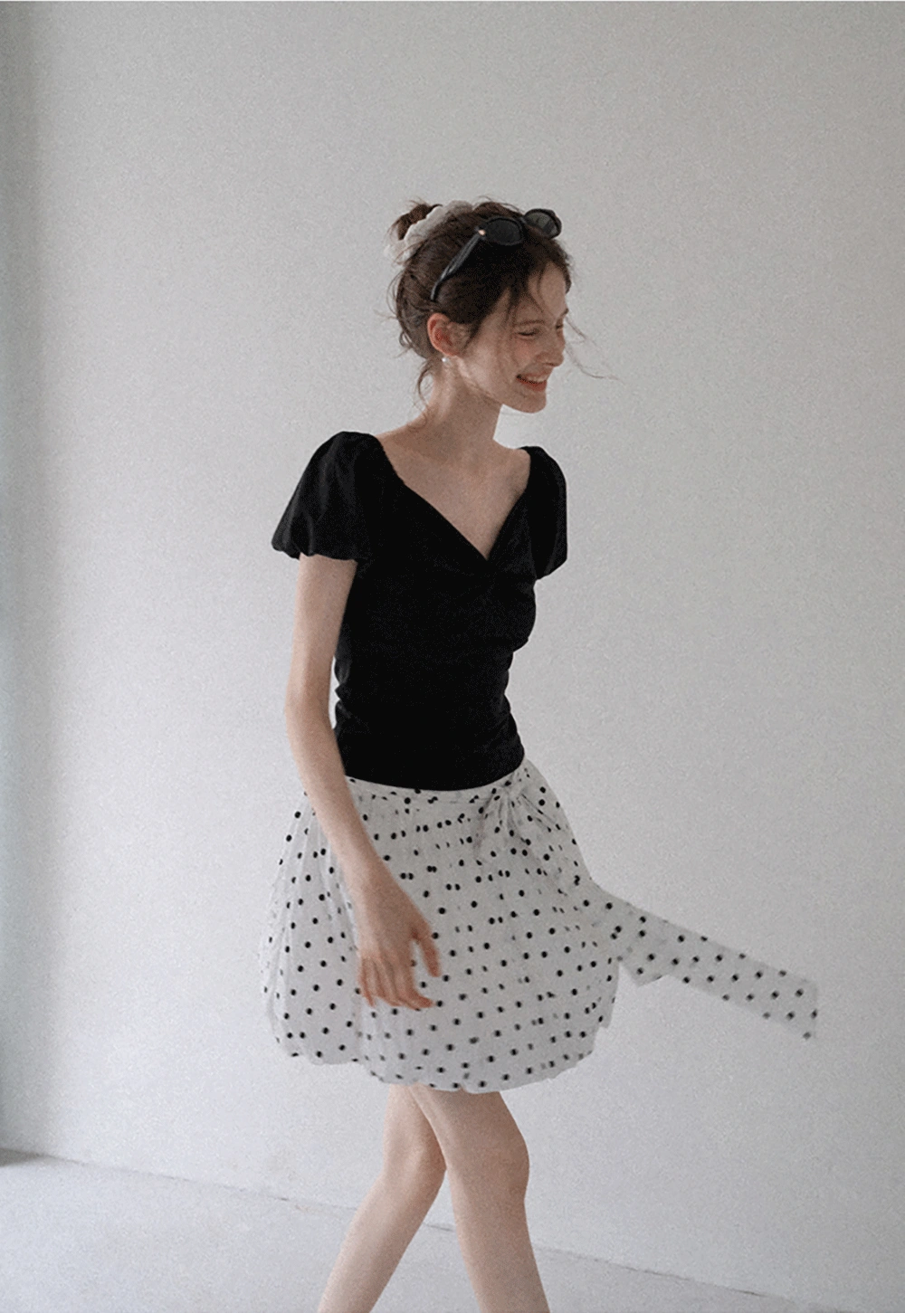 Women's Polka Dot High Waist Mini Skirt with Bow Tie