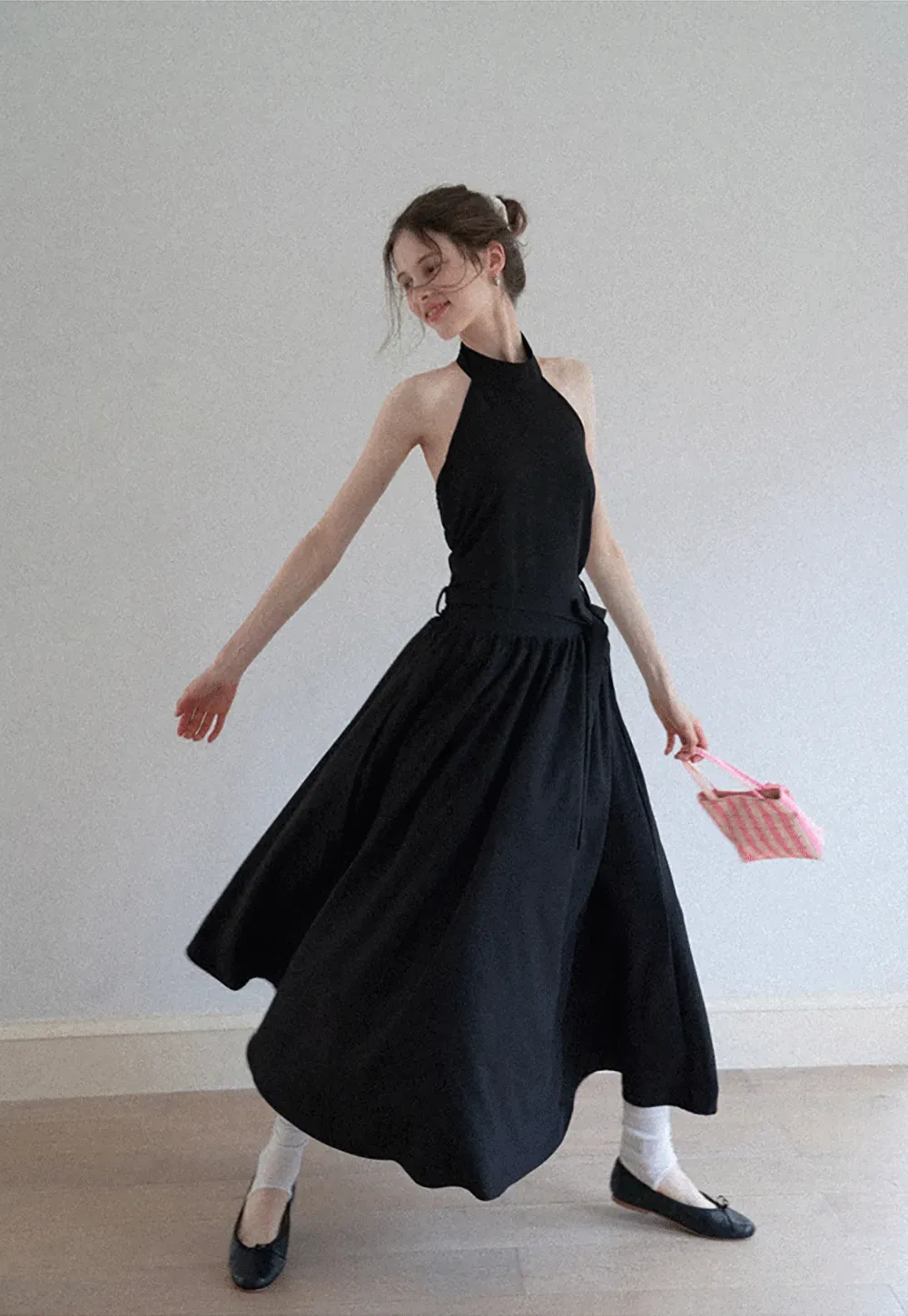 Halter Neck Midi Dress with Waist Tie