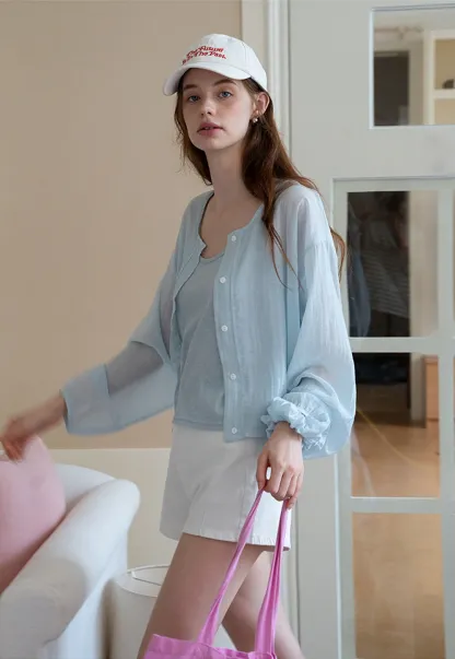 Women’s Button-up Blouse with Long Sleeves And Camis