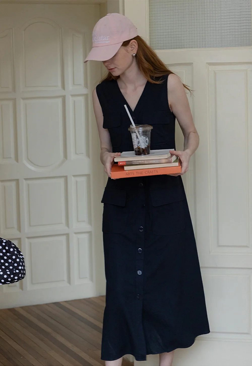 Sleeveless Button-Front Utility Midi Dress