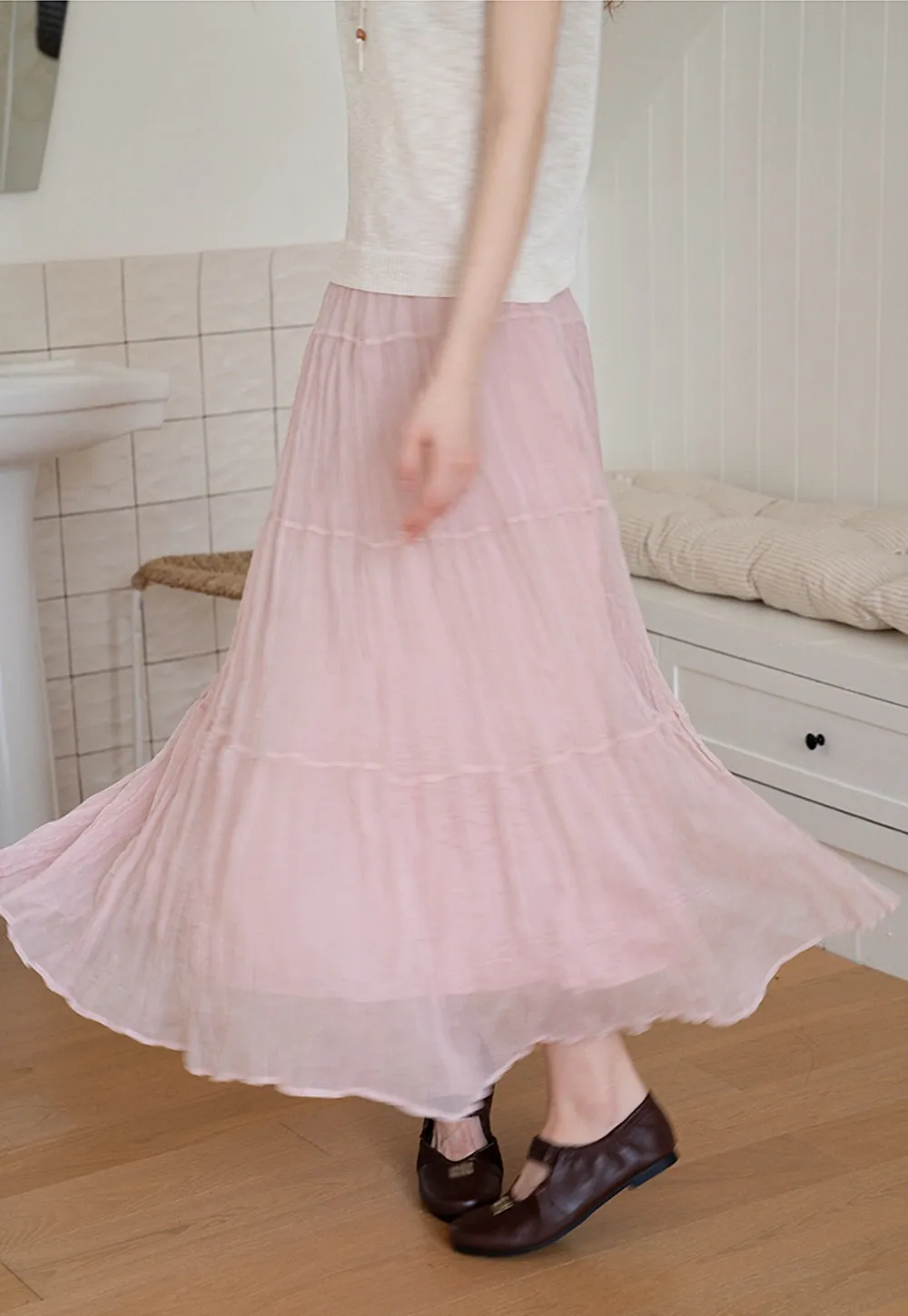 Tiered Crinkled Maxi Skirt