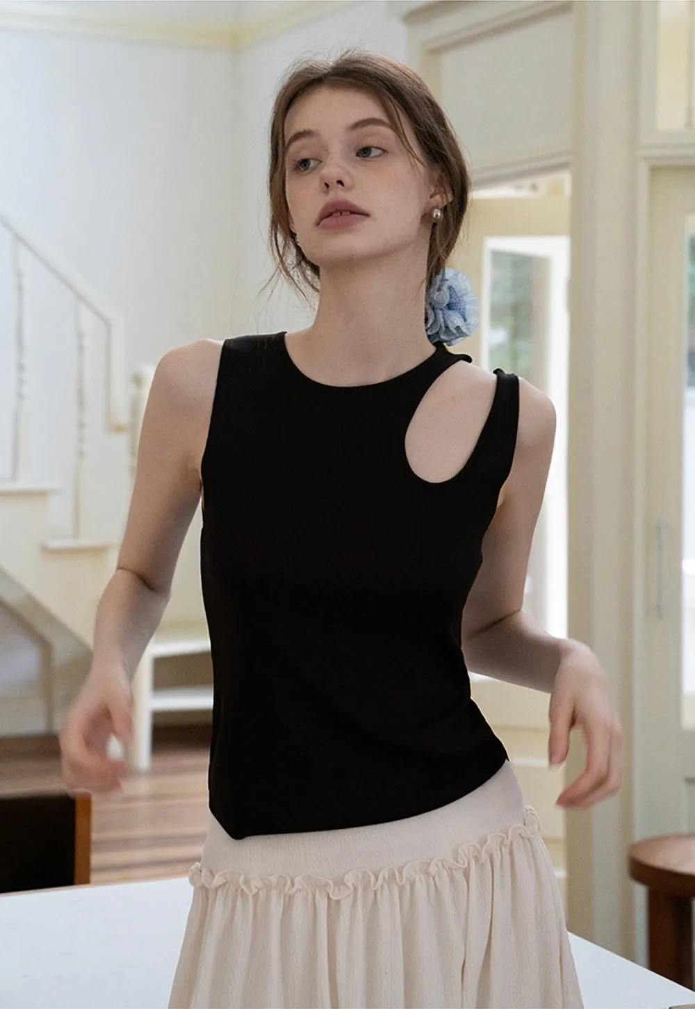 Asymmetric Cutout Knit Tank Top