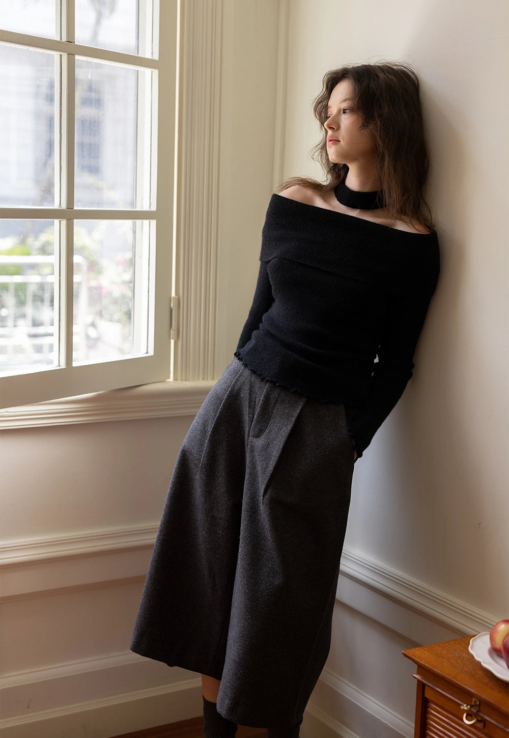 Women's Off-Shoulder Knit Top with Matching Choker – EGGKA