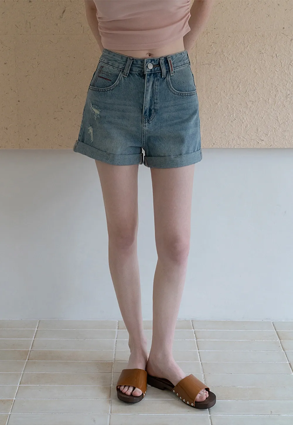 Women’s High‑Waist Ripped Denim Shorts