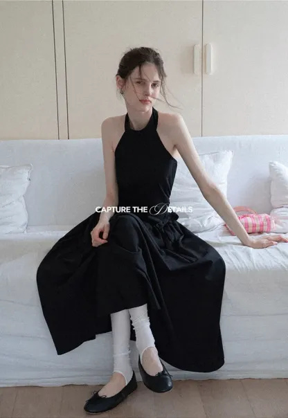 Halter Neck Midi Dress with Waist Tie