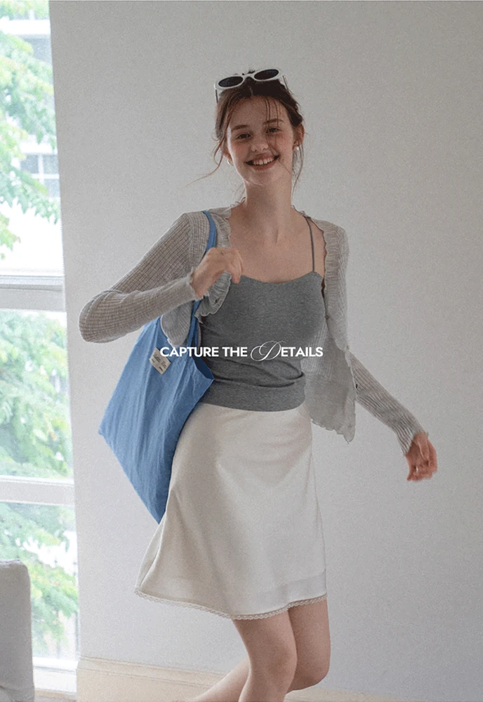 Women Ruffle Ribbed Knit Button Cardigan